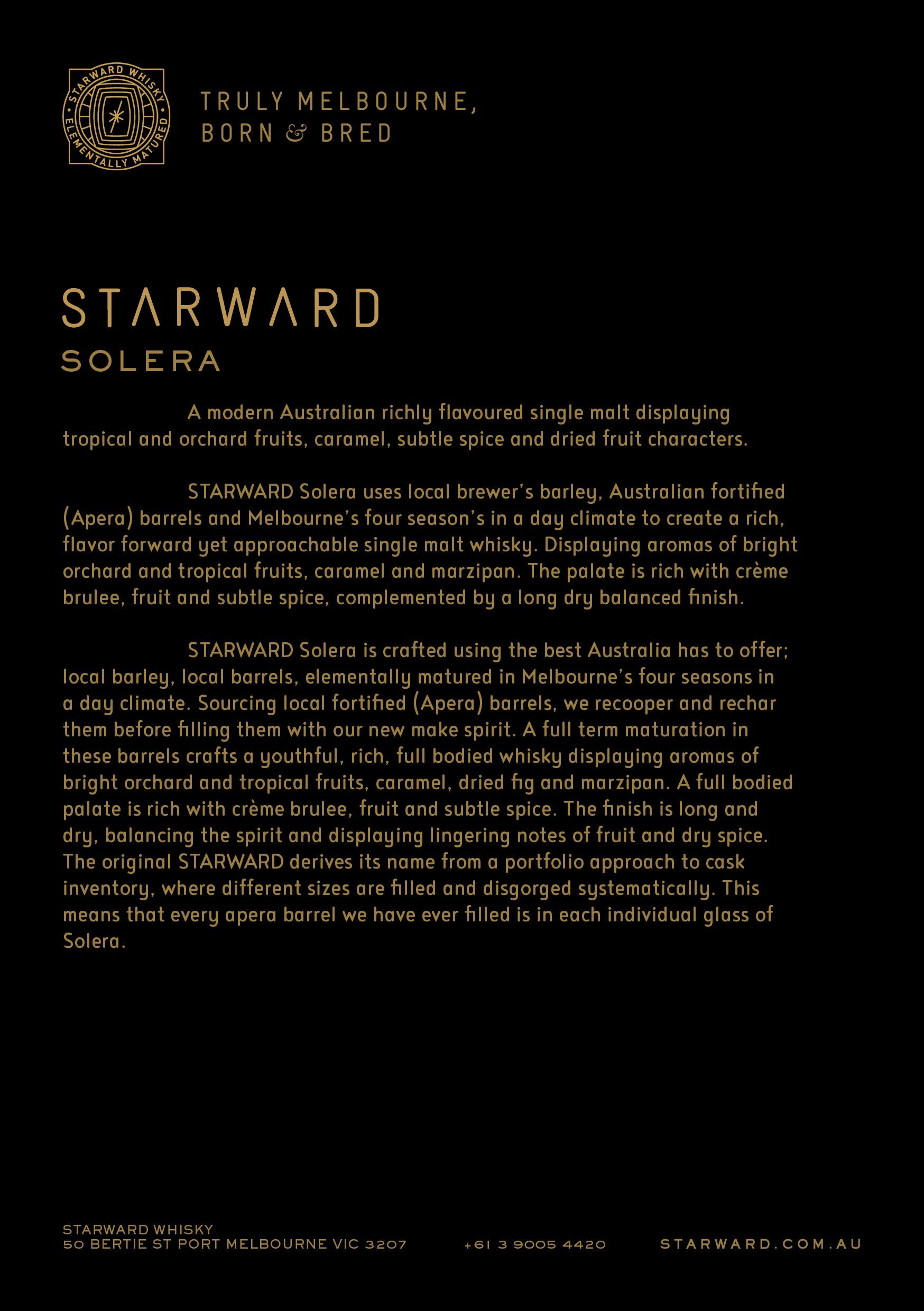 Australian Whisky - Starward Solera Single Malt Whisky 700ml (ABV 43%)